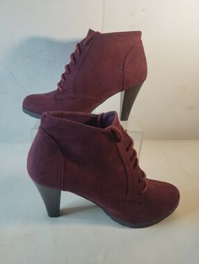Women's Rialto Kilmaley Maroon Faux Suede Oxford Ankle Boots 4" Heels Shoes 8